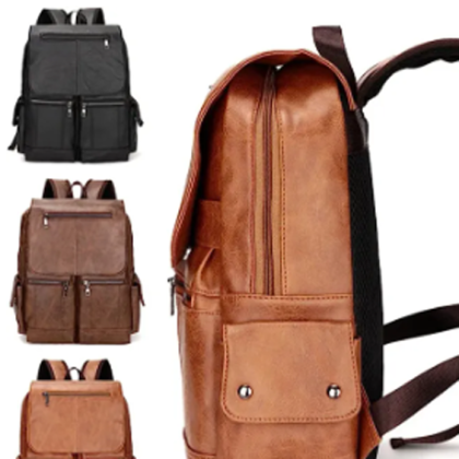 Leather Double Pocket Backpack For Casual School College Bag for Men